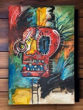 Tableau huile toile d'artiste Jean-Michel Basquiat signé estampillé fait...