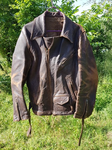 Authentique manteau cuir usé - cuir,