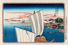 Véritable Estampe Japonaise De Hiroshige "Marée basse à Shibaura"