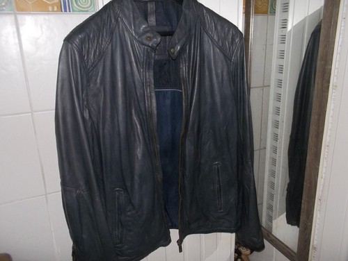 Blouson cuir gris bleu - blouson,
