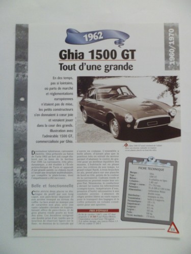 Carte fiche auto ghia - auto, 1500