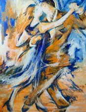 Tableau tango argentin Peinture couple danse latine Paris Femme sensuelle 