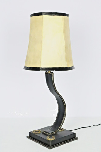 Jacques adnet lampe cuir noir - jacques,