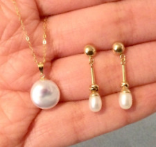 Lot Bijoux Or 18K Boucles d’Oreilles Pendantes et Pendentif Perles-18 Carats 750