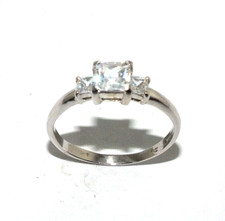 Femmes / 9ct or Blanc Trilogie Bague Style Ensemble Avec Clair Pierres,GB Size P