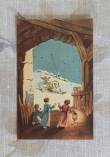 Carte Postale Ancienne Fantaisie Religieuse Illustrée Joyeux Noël Anges Luge
