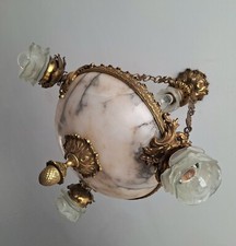 Lustre art déco albâtre et bronze, luminaire à 7 lumières  