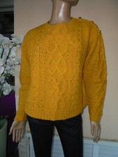 PULL A TORSADES JAUNE MOUTARDE