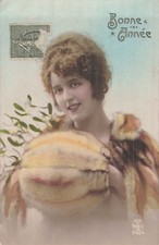 CP BONNE ANNEE FEMME ELEGANTE