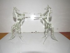 2 Chevaux cabrés - Fait main - Verre de Murano original,  filet vert
