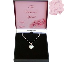 Opale Pendentif Coeur,Collier,925 Argent Sterling & Zircone,Cadeau pour Quelqu