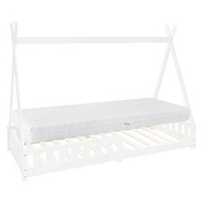 Lit d'enfants en bois blanc tente indienne avec côtés avec matelas 200x90 cm