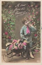 CP A VOUS FLEURS ET BAISER ENFANT BROUETTE ROSES FLEURS CIRCE - 62727