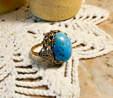 Bague sertie doré pierre naturelle Turquoise plaqué or  ancien - T54
