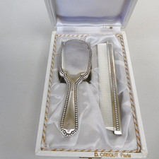ancienne brosse et peigne métal argenté gregut