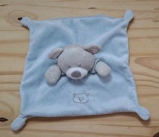 Doudou plat mouchoir ours ourson ?? bleu ciel gris Vetir Gemo