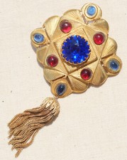 ORIGINAL Grand clip en métal doré avec cabochons verre possibilité CHANEL XXième