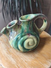 Pichet Carafe vase Vintage Barbotine escargots 3 Becs, Décor Spirale Vert &...