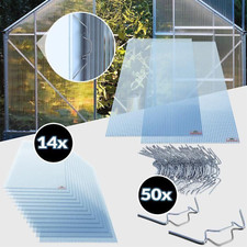 Plaque de Polycarbonate Creuse 10,25m² avec 50x Clips de Vitrage Serre de Jardin