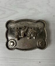 Boucle de ceinture vintage western 3 tetes de chevaux signé Alpaca Mexico