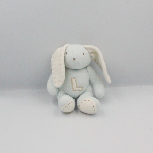 Doudou lapin bleu blanc - blanc, l