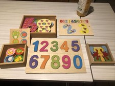 👶🧒🧩 LOT 4 PUZZLE MEMORY BOIS CHIFFRE MATERNELLE PAPILLON