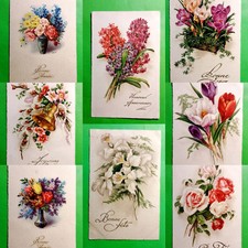 Lot 8 Cartes Postales Anciennes Vierges Thèmes Fleurs pour Fetes et Anniversaire