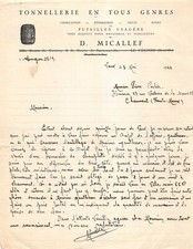 Ancienne lettre - Tonnellerie en tous genre D. MICALLEF 1944