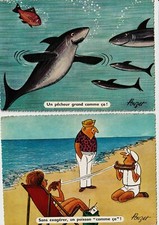 2 CARTES illustrateur  POUZET VA à la PECHE - Un pêcheur grand comme ça ! sans