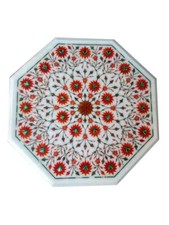 18 " Marbre Coin Fin Nappe Fait à la Main Floral Art Incrustation Semi Pierres