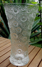 Magnifique Grand Vase En Verre Motif Etoiles Style Lalique