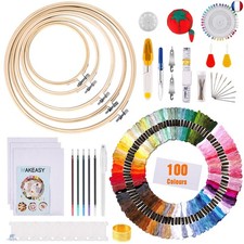 MAKEASY Fils à Broderie Kit, 205 PCS avec 100 Color Set pour 5 Cercles Bambou, 