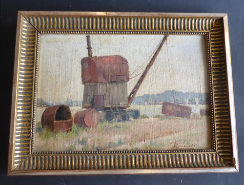 Tableau huile sur - sur, grue