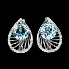 925 Argent Sterling Rond Topaze Bleu Ciel 8mm Simulé Boucles D'Oreilles Cz