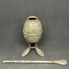 Coupe, Yerba Maté, et Bombilla artisanale paille, en Alpaca, Argentine, signé MF