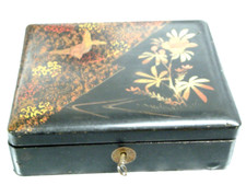 ANCIEN COFFRET BOITE BIJOUX PEINTURE OISEAU SUR BOIS LAQUE CHINE CHINA JAPON BOX