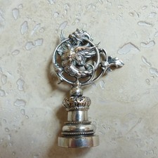 ANTIQUE 19th CENTURY SILVERPLATED BRONZE GRIFFIN WAX SEAL STAMP
