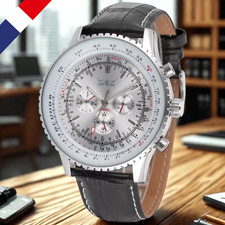 Montre Homme JARAGAR  Automatique Mécanique Argenté Blanc Acier Inoxydable-Cuir