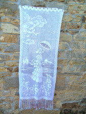 French 1 of white lace curtain motif lady with umbrella lovely  23'' x 60''