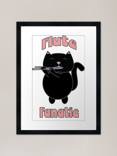 Flute fanatic black cat framed - flute,