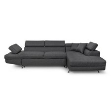 Canapé d'Angle Droit Convertible Tissu "Noma" 271cm Gris Foncé