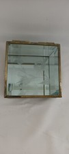Vintage Boîte À Bijoux En Laiton Et Verre Biseauté Fleur Gravée Fond Miroir