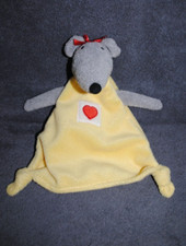 Peluche Doudou Marionnette Souris Gris Jaune HEYTENS Grise Coeur Rouge Neuf