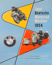 Affiche BMW Motorcycle Champions 1954 - Racing Sidecar - 12X16/16X20/18X24/24X36