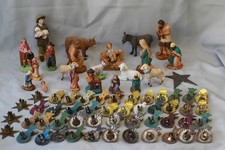 Eléments ancien de crèche, sujets, personnages, portes bougie