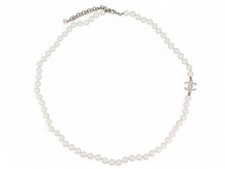 NEUF COLLIER DE PERLES CHANEL LOGO CC ARGENTE AVEC STRASS 62 70 CM NECKLACE NEW