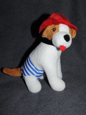 Peluche Doudou Chien CREDIT MUTUEL Toby Blanc Brun Chapeau Langue Rouge NEUF