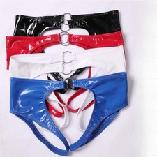 Hommes Latex sous-Vêtement Simili Cuir Boxer Slip Creusé Sexy Entrejambe Ouvert