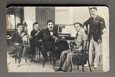 CARTE PHOTO ancienne Musique Music Orchestre Piano Violon Contrebasse Musiciens