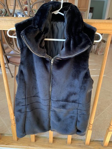 Black faux mink - faux, vest